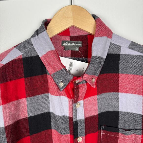 Eddie Bauer Mens XXL Flannel Shirt Heather Grey Plaid Long Sleeve Shirt Outdoors - Picture 1 of 8
